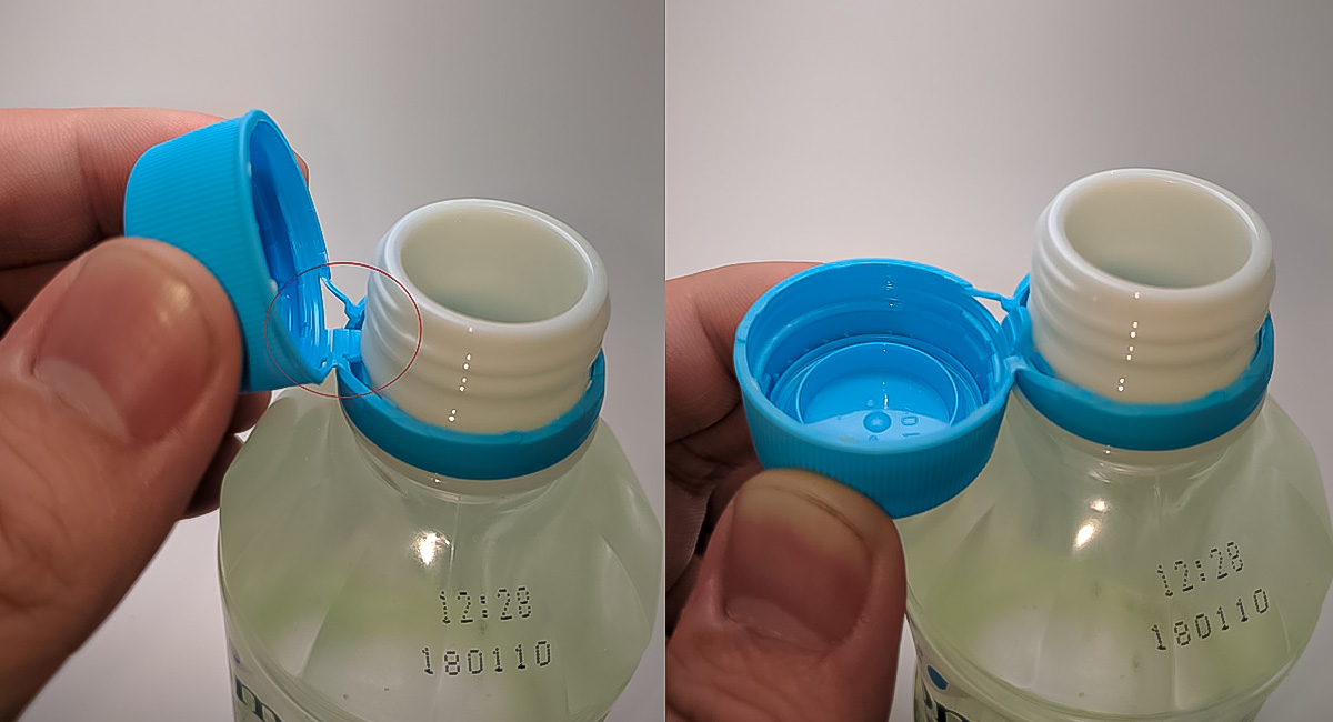 ペットボトルに付いたヒンジキャップ