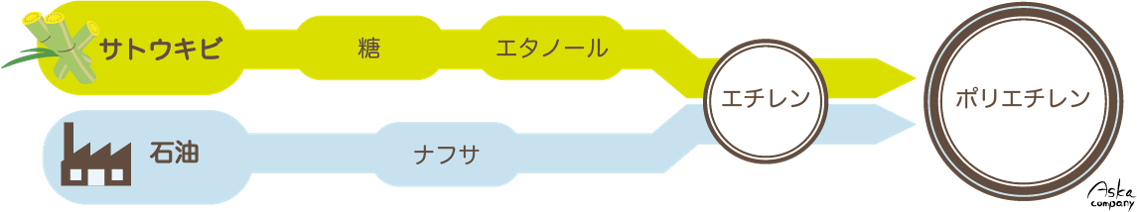 サトウキビと石油からバイオマスプラスチックが出来るまで